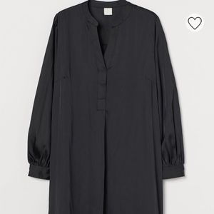 H&M V Neck Silky Mini Long Sleeve Dress in black
